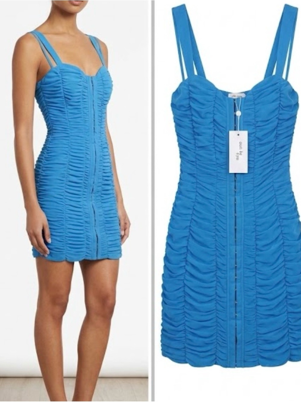 Blue Ruched Zip-Front Mini Dress - Picture 2 of 3